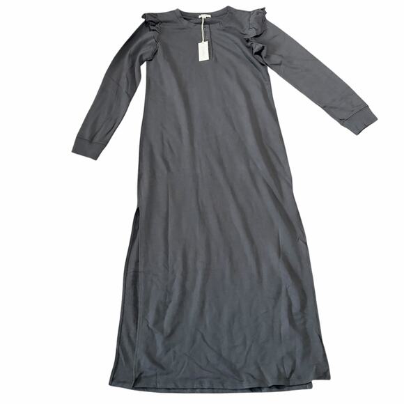 Z Supply Long Sleeve Dress M Gray Henley Ruffle Modest Minimalist Casual NWT - Picture 2 of 6